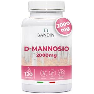 Bandini® D Mannosio per Cistite, 2.000 mg D-Mannosio Puro per Dose Giornaliera ad Alto Dosaggio, Per il Benessere e Supporto delle Vie Urinarie, Mannosio 100% Vegan & Senza OGM,120 Capsule Pure