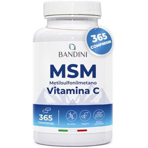Bandini® MSM 365 Compresse, 2000 mg di Metilsulfonilmetano + Vitamina C, Integratore per Capelli, Ossa, Pelle, Articolazioni e Unghie, Antinfiammatorio Muscolare con Zolfo, 100% Vegan, Made in Italy