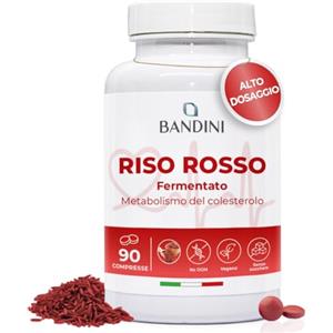 Bandini® RISO ROSSO FERMENTATO da Lievito Monascus Purpureus, 99,7mg Riso Rosso, 2,9mg di Monacolina K, Senza Additivi, Vegan, Senza OGM, Made in Italy, 90 Compresse Facili da Deglutire (3 mesi)