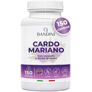 Bandini® Cardo Mariano con Carciofo, Tarassaco e Dente di Leone, 150 Capsule, Complesso ad Alto dosaggio, Estratto 80% di Silimarina, Milk Thistle, Diuretico, Digestivo e Depurativo, Metodo HPLC