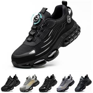 Gugifcto Scarpe Antinfortunistiche Uomo Donna Moda Sneakers Antiscivolo Leggere Traspiranti Rilascio Comode Rapido Scarpe Sicurezza con Punta in Acciaio Black 44 EU