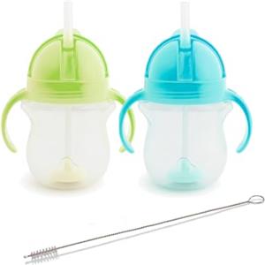 Munchkin Click Lock Tip & Sip Tazze per bambini con cannuccia , Senza BPA , Senza perdite , Cannucce con peso , 7oz/207ml , 2 Pezzi , Verde/Blu