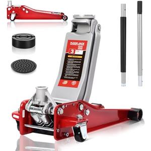 TEENO Cric per Auto | Cric Idraulico per Auto 3T | Altezza di Sollevamento 75-500mm | Doppio Pistone Basso + 2x Supporti in Gomma | Ruote a 360° | Accessori/Crick per Auto e Garage Officina