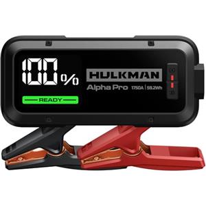Hulkman Alpha Pro, nero solido. Avviatore smart per batterie 1750A, 59.2Wh. Con display LED 3.3". Batteria portatile auto, carica e scarica PD65W, 12V. Adatta per motori a gas 8.0L e diesel 5L