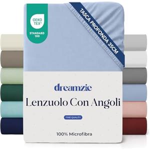 Dreamzie Lenzuolo con Angoli Matrimoniale 150x190/200 cm - Angoli da 35 cm per Materassi Spessi - 100% Microfibra - Blu, Certificato senza Prodotti Chimici (Oeko-TEX)
