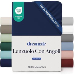 Dreamzie Lenzuolo con Angoli Matrimoniale 150x190/200 cm - Angoli da 35 cm per Materassi Spessi - 100% Microfibra - Blu Scuro, Certificato senza Prodotti Chimici (Oeko-TEX)