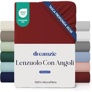 Dreamzie Lenzuolo con Angoli Matrimoniale 150x190/200 cm - Angoli da 35 cm per Materassi Spessi - 100% Microfibra - Borgogna, Certificato senza Prodotti Chimici (Oeko-TEX)