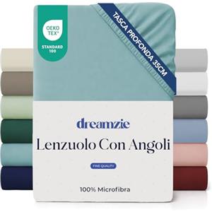 Dreamzie Lenzuolo con Angoli Matrimoniale 150x190/200 cm - Angoli da 35 cm per Materassi Spessi - 100% Microfibra - Aqua, Certificato senza Prodotti Chimici (Oeko-TEX)