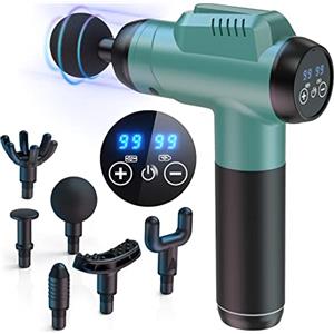 Timiyou Pistola Massaggio Muscolare, 99 Velocità Professionale Massaggiatore Elettrico Muscolare con 6 Testine Pistola Massaggiatore a Percussione Massage Gun per Rilassamento Alleviare Il Dolore