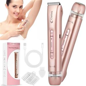 claities Rasoio elettrico da donna 2 in 1 per bikini a doppia testa, IPX7, impermeabile, per uso bagnato e asciutto, per rimuovere i peli del corpo e il viso, per bikini, ascelle, gambe, braccia, corpo viso