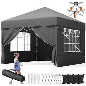 Devoko Gazebo 3x3 Pieghevole Impermeabile, Tenda Pop Up Pieghevole con 4 Pareti Rimovibili, Gazebo Pieghevole con 3 Altezze Regolabili Protezione UV 50+ per Giardino, Terrazza, Campeggio (Grigio)