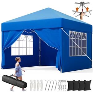 Devoko Gazebo 3x3 Pieghevole Impermeabile, Tenda Pop Up Pieghevole con 4 Pareti Rimovibili, Gazebo Pieghevole con 3 Altezze Regolabili Protezione UV 50+ per Giardino, Terrazza, Campeggio (Blu)