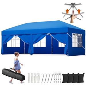 Devoko Gazebo 3x6 Pieghevole Impermeabile, Tenda Pop Up Pieghevole con 6 Pareti Rimovibili, Gazebo Pieghevole con 3 Altezze Regolabili Protezione UV 50+ per Giardino, Terrazza, Campeggio (Blu)