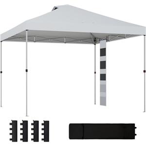 Outsunny Gazebo Pieghevole 3x3m Pop Up Facile Montare con Pulsante Centrale, Gazebo da Giardino Altezza Regolabile con Tasche Portaoggetti, Sacchi Sabbia, Borsa a Ruote, UV50+ per Esterno Feste Bianco