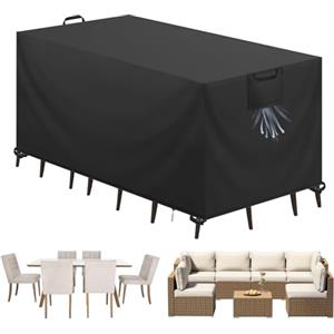 Aujink Copertura Tavolo Esterno Impermeabile, Panno 420D Oxford Impermeabile Copertura Per Mobili da Giardino Tavoli e Sedie da Cortile Raggi UV Resistente allo Strappo , Nero, 125x63x74 cm