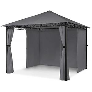 Blumfeldt Mondo - Tenda da giardino Pergola, gazebo da giardino, dimensioni: 2,95 x 2,6 x 2,95 m (LxAxP), 4 pannelli laterali, EasyMount, protezione dalle intemperie: UV/vento/pioggia, grigio scuro