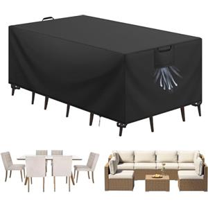 Aujink Copertura Tavolo Esterno Impermeabile, Panno 420D Oxford Impermeabile Copertura Per Mobili da Giardino Tavoli e Sedie da Cortile Raggi UV Resistente allo Strappo , Nero, 242x162x100cm