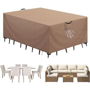 Aujink Copertura Tavolo Esterno Impermeabile, Panno 420D Oxford Impermeabile Copertura Per Mobili da Giardino Tavoli e Sedie da Cortile Raggi UV Resistente allo Strappo , Kaki, 200x160x70 cm