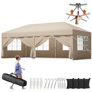 Devoko Gazebo 3x6 Pieghevole Impermeabile, Tenda Pop Up Pieghevole con 6 Pareti Rimovibili, Gazebo Pieghevole con 3 Altezze Regolabili Protezione UV 50+ per Giardino, Terrazza, Campeggio (Beige)