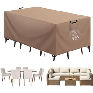Aujink Copertura Tavolo Esterno Impermeabile, Panno 420D Oxford Impermeabile Copertura Per Mobili da Giardino Tavoli e Sedie da Cortile Raggi UV Resistente allo Strappo , Kaki, 210x110x74 cm