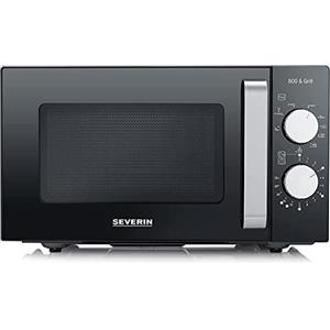 SEVERIN Forno a Microonde 2 in 1 con Grill, 20 Litri, 800W/1000W, 9 Livelli di Potenza, Fondo Piatto in Ceramica, Cottura 2 Livelli, Libera Installazione, 46,2x39,5x27 cm, Nero/Inox - MW 7762