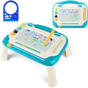 OFFCUP Lavagna Magnetica per Bambini 4 Colori Cancellabile Magnetica con Timbri Magnetici e 1 Penna Giochi Bambini 3 4 5 Anni Lavagnetta Magica Regalo per Bambine(Verde con manico)