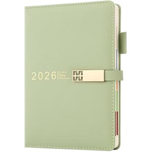 Holderzyi Diario 2026 formato A5, 1 pagina al giorno, pianificatore giornaliero e mensile per 12 mesi con schede mensili colorate, organizer con copertina rigida e segnalibri, tasca interna (Verde)