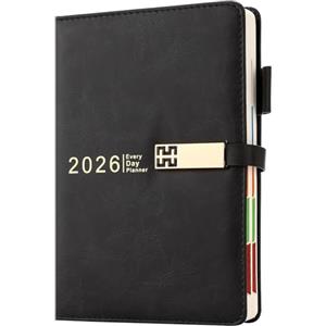 Holderzyi 2026 Diario A5, una pagina al giorno, Diario 2026 un giorno per pagina, 12 mesi di pianificatore giornaliero e mensile con schede mensili colorate, organizer con copertina rigida e