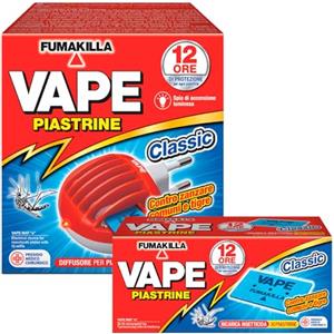 Eurocali Vape Diffusore Elettrico a Piastrine con 10 Piastrine + 30 Piastrine di Ricarica Classic Repellente Antizanzara contro Zanzare Comuni e Tigre Presidio Medico Chirurgico