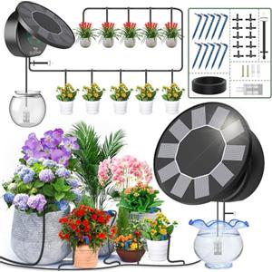 TRJZWA Kit di Irrigazione Automatica Solare per Vaso, Sistema di Irrigazione Automatico da Giardino, Sistema di Irrigazione Solare a Goccia con 9 Programmi di Irrigazione e 10m di Tubo di Irrigazione