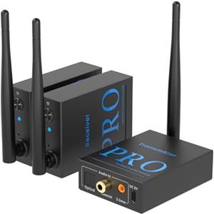 1Mii (1 TX + 2 RX) Trasmettitore e Ricevitore Audio Wireless, Trasmissione Audio 2,4 GHz, Bassa Latenza, Musica HiFi da TV/PC a Subwoofer/Altoparlante/Amplificatore, Ottiche/Coassiali/3,5 mm/RCA