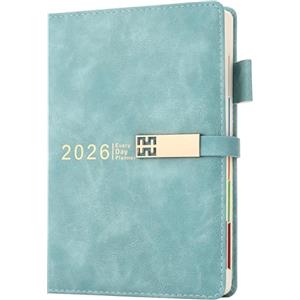 Holderzyi Diario 2026 formato A5, 1 pagina al giorno, agenda giornaliera e mensile per 12 mesi con schede mensili colorate, organizer in copertina rigida con segnalibri, tasca interna (Blu)