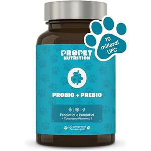 PROPET NUTRITION Probiotici per Cani. 10 Miliardi UFC. Probiotici 11 Diversi Ceppi + Prebiotici + Vitamine B Complex. 120 Compresse. Fermenti Lattici Cane. Diarrea Cane. Probiotico Digestivo per Cani