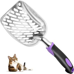 Apidgrowth Pala per lettiera - Paletta Metallica per lettiera - Paletta Lunga con Manico Lungo - Pala per lettiera per Gatti - Pala per colino KOT - Pala a griglia Adatta per lettiera (Viola)
