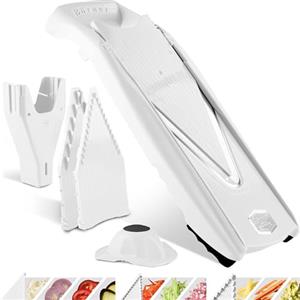 Börner Affettaverdure V5 (Set Iniziale) - Mandolina a V per Fette, Bastoncini & Cubetti di varie dimensioni - Tagliaverdure Regolabile con Lama a V in Acciaio Inox - Colore: Bianco