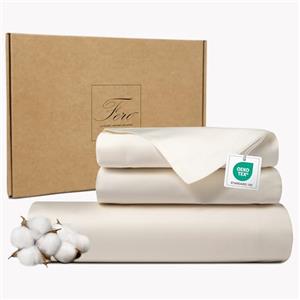 Ferò Set Copripiumino Matrimoniale 240x220, 2 Federe 50x75, Pregiato Raso di Cotone 300TC Fibra Lunga, Set Copripiumino Matrimoniale Cotone, Duvet Cover, Sacco Copripiumino Matrimoniale Bianco Avorio