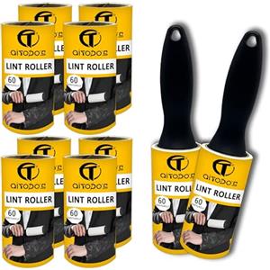 AITODOS TA AiTodos® 600 Rullo Adesivo Peli - 10 Rotoli + 2 Manico Rullo Levapelucchi, Per Rimuovere i Peli da Vestiti, Divani, Peli di Gatto, Peli di Cane e Tappeti (60 Fogli/Rotoli), Rullo peli Animali