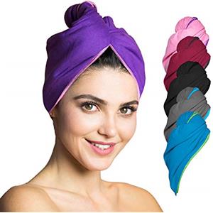 Fit-Flip Capelli Microfibra Urbana - Assorbente E Asciugatura Rapida - Speciale Turbante Asciugamano E Asciugamano per Capelli (04 - Viola con Cuciture Rosa - 2 Pezzi)