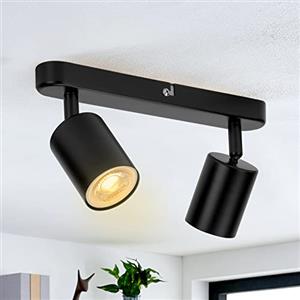 Wowatt Lampada Faretti da soffitto Orientabili, Attacco per 2 lampadine GU10 non Incluse, Moderna Plafoniera LED Nero Lampada da Soffitto Faretti da Parete Interno per Salotto Camera da Letto o Cucina