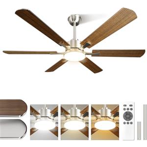 Airwit 132cm Grande Ventilatore da Soffitto con Luce Doppia Faccia Pale, Silenzioso Ventilatore da Soffitto con Telecomando e Reversible DC Motore per Camera da Letto (Montaggio a Sospensione-5 Pale)