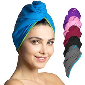 Fit-Flip Capelli Microfibra Urbana - Assorbente E Asciugatura Rapida - Speciale Turbante Asciugamano E Asciugamano per Capelli (12 - Blu con Cucitura Verde - 2 Pezzi)