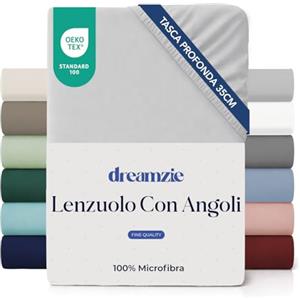 Dreamzie lenzuola con angoli Matrimoniale 150 x 200 cm - Angoli da 35 cm per Materassi Spessi - 100% Microfibra - Grigio, Certificato senza Prodotti Chimici (Oeko-TEX)