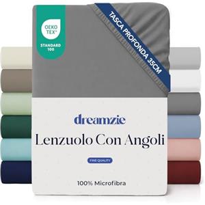 Dreamzie lenzuola con angoli Matrimoniale 150 x 200 cm - Angoli da 35 cm per Materassi Spessi - 100% Microfibra - Antracite, Certificato senza Prodotti Chimici (Oeko-TEX)