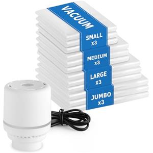 Flintronic Sacchetti Sottovuoto Vestiti con Pompa Elettrica, Confezione 12 Sacchetti Sigillanti, con Doppia Cerniera per Vestiti, Trapunte, Coperte(40×60cm*3,50×70cm*3,60×80cm*3,70×100cm*3)