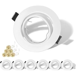 KEJIYILT Set di 6 Faretti LED da Incasso per Cartongesso, Rotondi Bianchi Orientabili a 30° con Portalampada GU10, Compatibili con Lampadine LED e Alogene da 50mm, Cornice Portafaretto per Soffitto