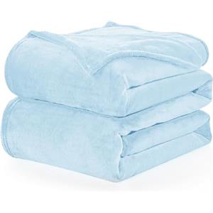 WAVVE Coperta Plaid Divano Pile di Flanella 260gsm - 130x150 cm, Blu Chiaro/Azzurro - Coperta Letto Singolo 150x130, Copridivano Caldo e Morbido