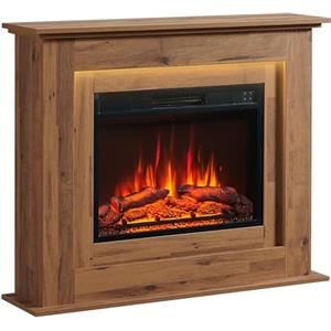 BALDERIA Camino elettrico BALDERIA Finn - camino a pavimento, effetto fiamma 3D, illuminazione d'ambiente LED, riscaldamento 2000 W, timer, comando di avviamento, vetro aperto, telecomando - rovere scuro