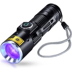DARKDAWN Torce UV 395nm Ricaricabile USB, LED Lampada di Wood Ultravioletti Torcia Luce Nera, Mini Portatile Lampada UV per Ambra, Polimerizzare la Resina, Rivelatore di Urina per Cani e Gatti 400nm