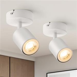 wowatt 2 x Lampada Faretti Led da Soffitto Orientabili Bianco, Moderna Plafoniera Attacco GU10, Faretto da Parete Interno Rotondo Luce da Soffitto Per Soggiorno Cucina Corridoio Senza Lampadine