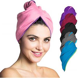 Fit-Flip Capelli Microfibra Urbana - Assorbente E Asciugatura Rapida - Speciale Turbante Asciugamano E Asciugamano per Capelli (02 - Rosa con Cuciture Viola - 2 Pezzi)